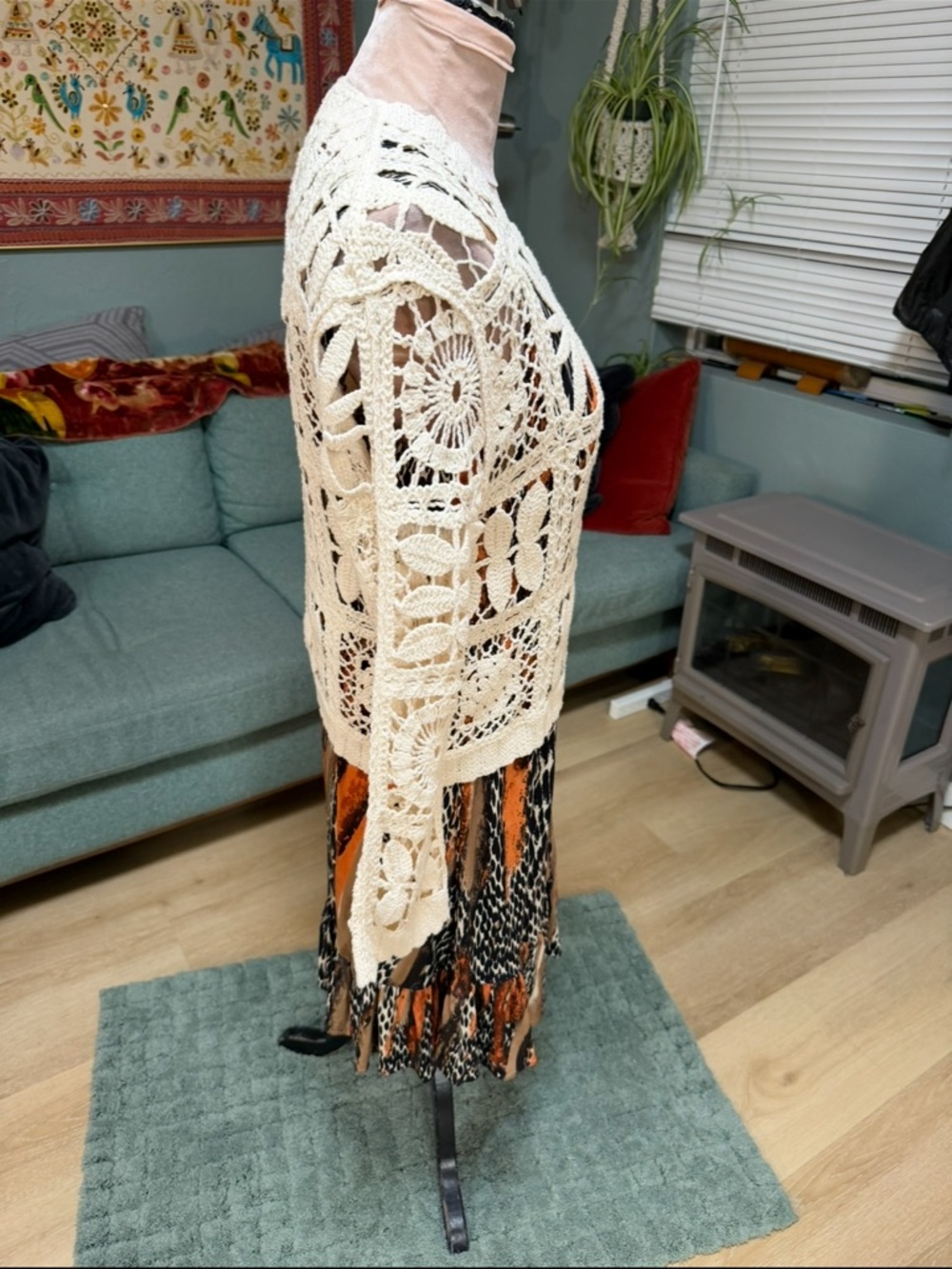 Solitaire Anthropologie Cream Crochet Granny Square Knit Cotton Cardigan S - Picture 4 of 10